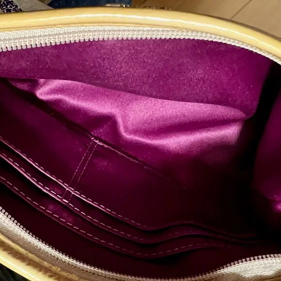 COACH-Beige Sateen Handbag in Gold/Purple Palette - Picture 4 of 5